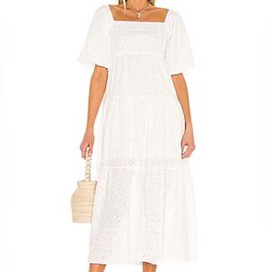 MINKPINK Luna Smock Maxi Dress Eyelet Bridal White Flowy Vacation Dress Coquette